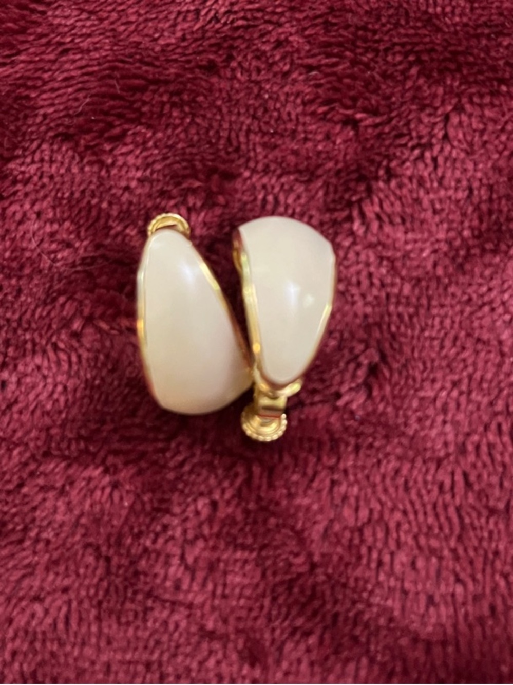Gold-Tone Clip-On Hoop Earrings with White Enamel